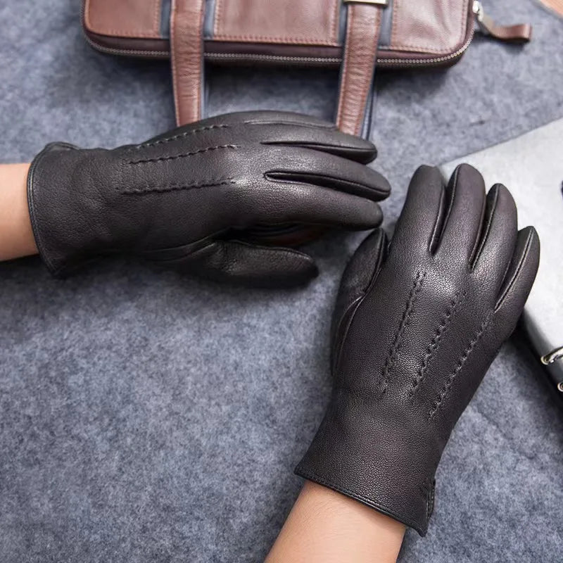 New men's 100% sheepskin gloves, deer skin pattern