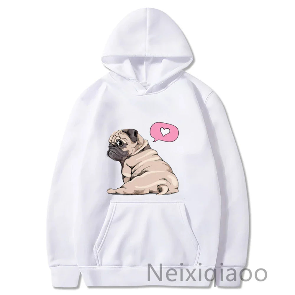 Plus Size Kawaii Cartoon Pug Dog Print Hooded