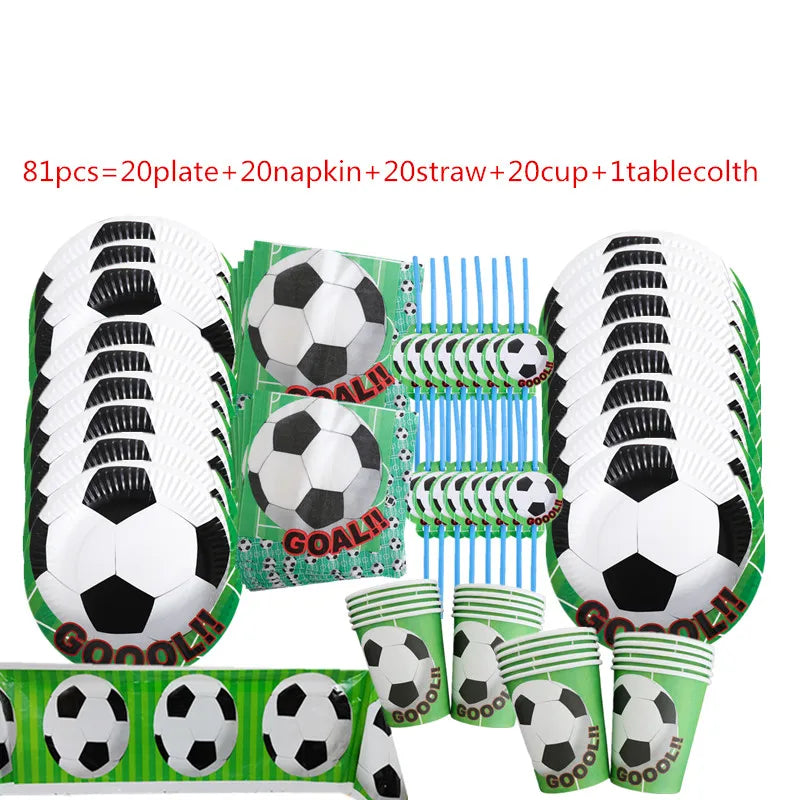 Green Football Birthday Party Decorations Kids Disposable Tableware