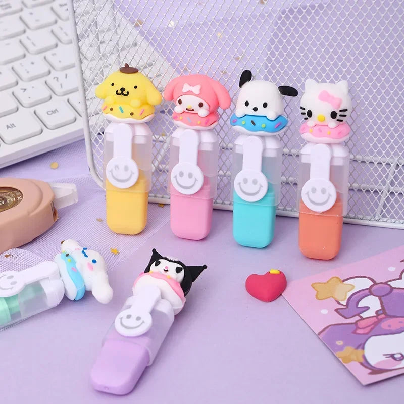 New Sanrio Highlighter 6-24pcs Kuromi Melody Soft Rubber