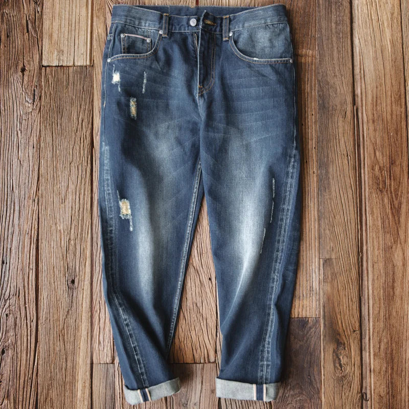 Maden Casual Ripped Jeans for Men Brushed Denim