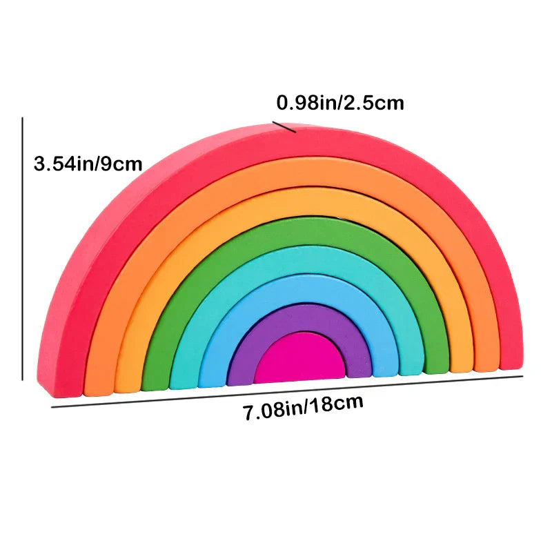 Montessori Wooden Rainbow Stacking Game,Eight Layers Square/Arch Colorful