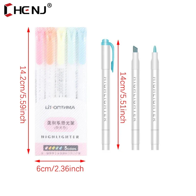 5 Colors/box Double Headed Highlighter Pen Set Fluorescent