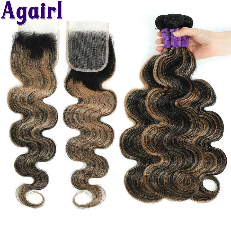 1B27 Highlights Blonde Body Wave Bundles With Frontal