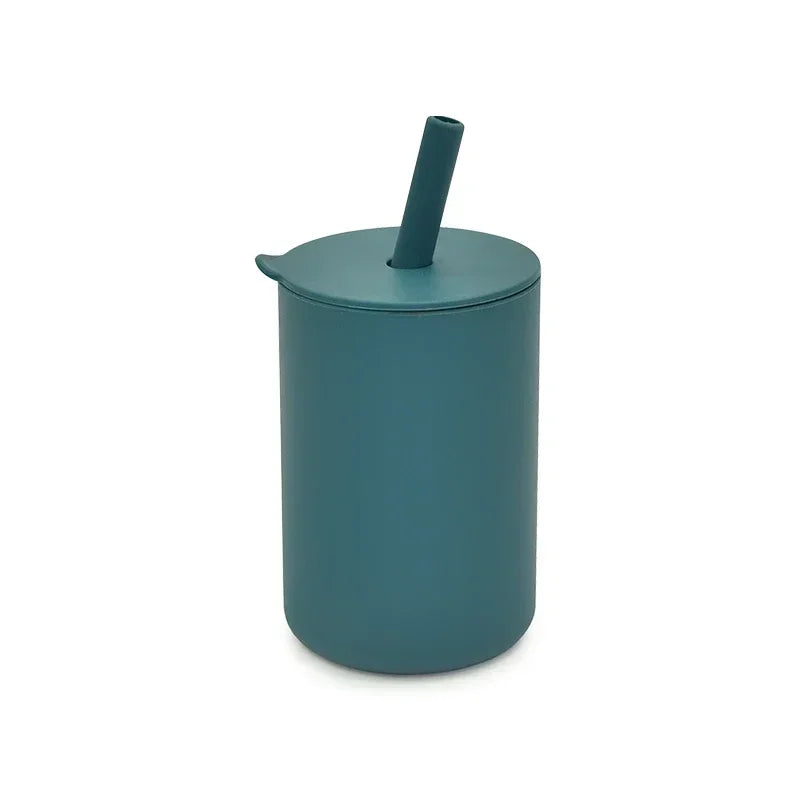 Baby Silicone Feeding Training Cutlery Liquid Straw Cup
