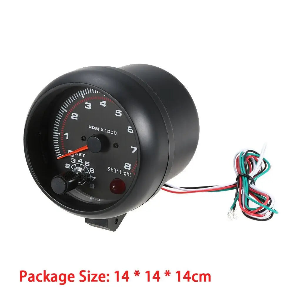 Universal 0-8000 RPM Black Tachometer Gauge with Interior Light for Car Modification