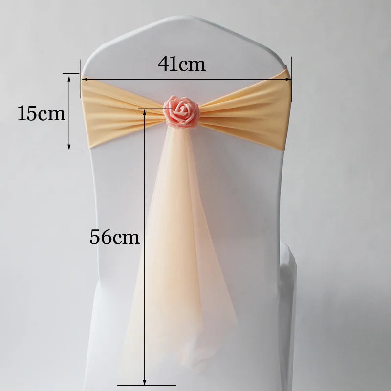 10pcs/lot Stretch Organza Chair Sash with Rose Ball
