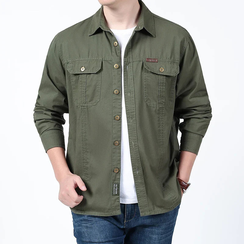 Men's Clothing Military Tactical Shirts Multi-Pockets Work Cargo