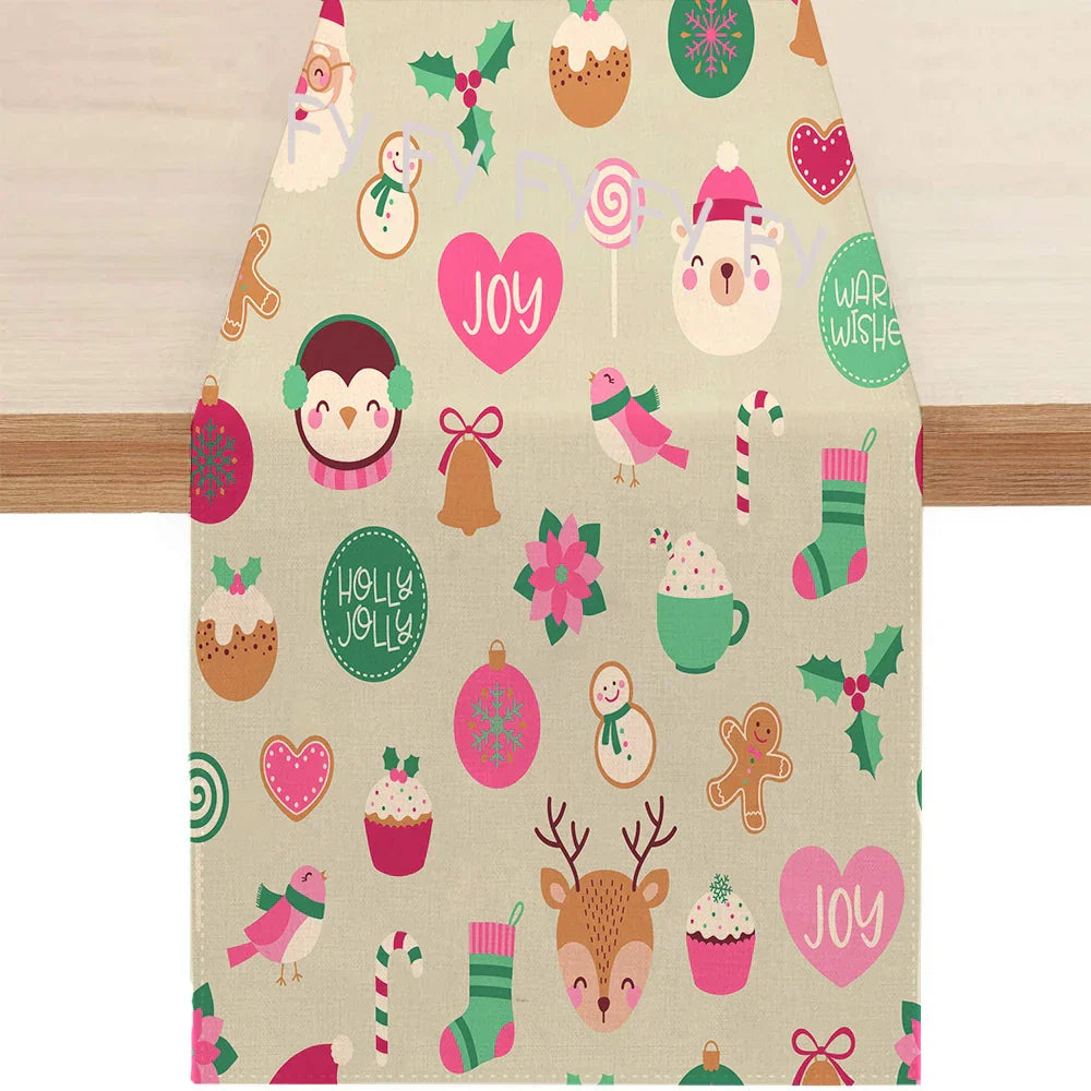 Christmas Gingerbread Man Table Runner Snowflake Home Kitchen