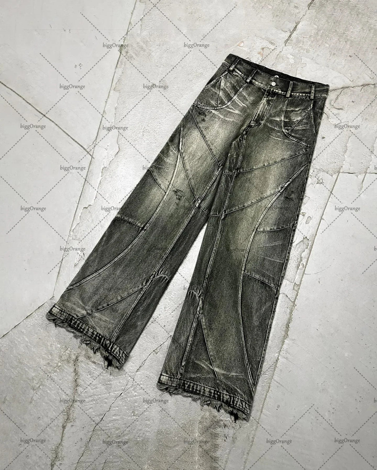 European and American Fashionable High-waisted Trousers Raw Edge