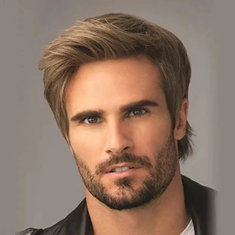 SuQ Men's Short Wig Synthetic Hair Smooth Natural
