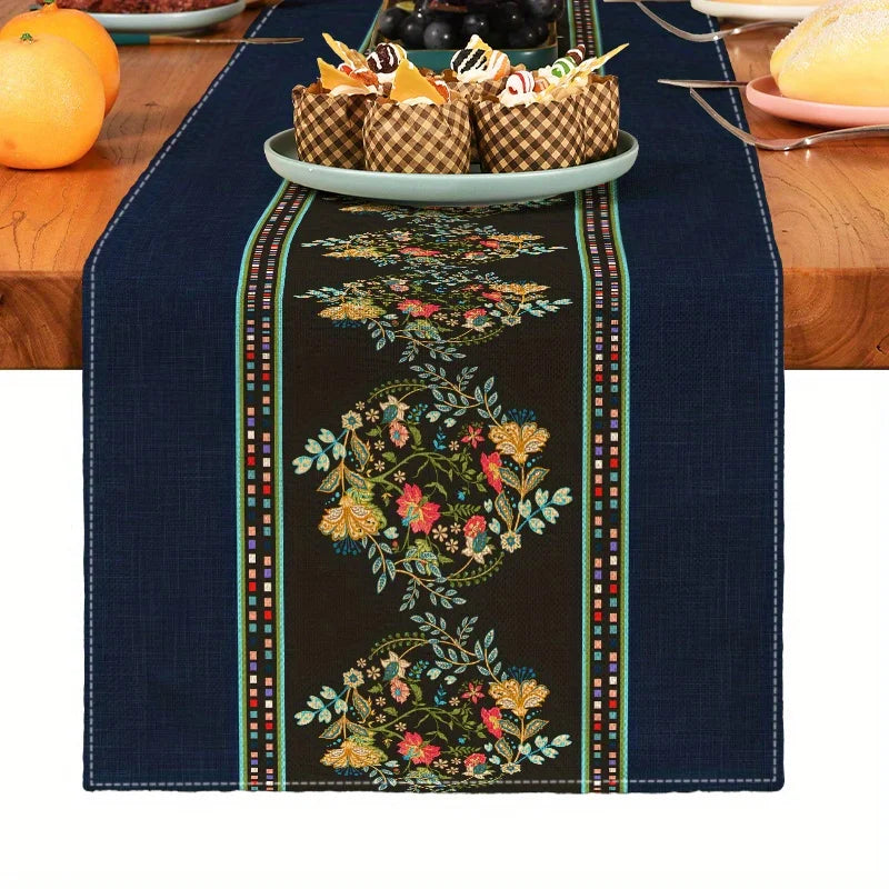 Bohemian Geometric Pattern Table Runner Linen Kitchen Decoration