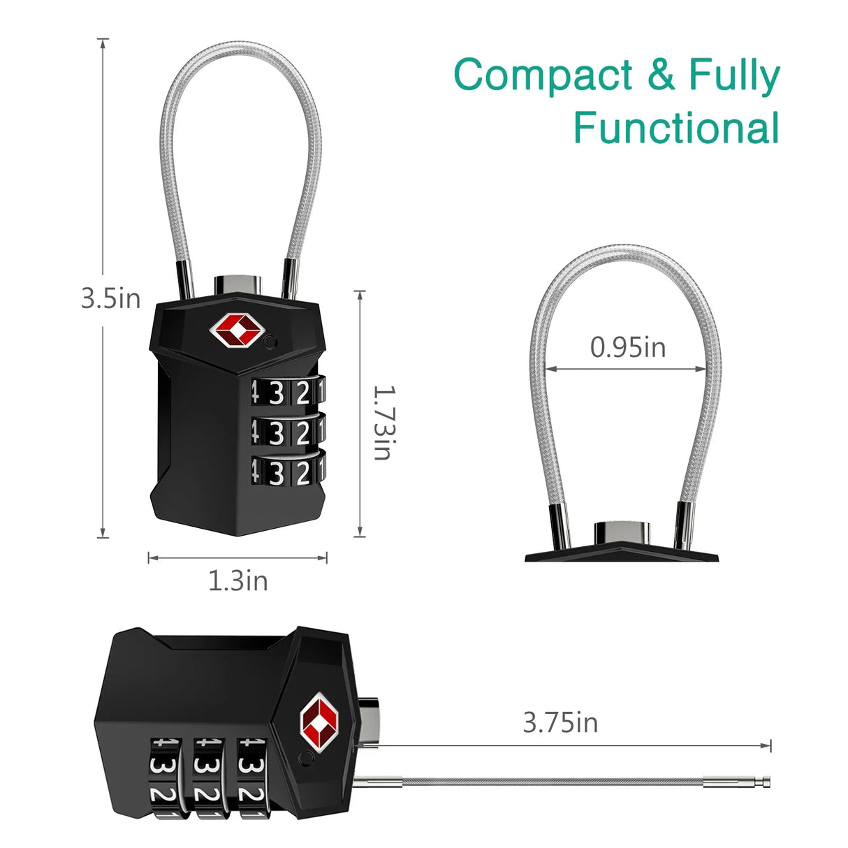 ORIA TSA Approved Luggage Padlocks 3-Digit Combination Travel