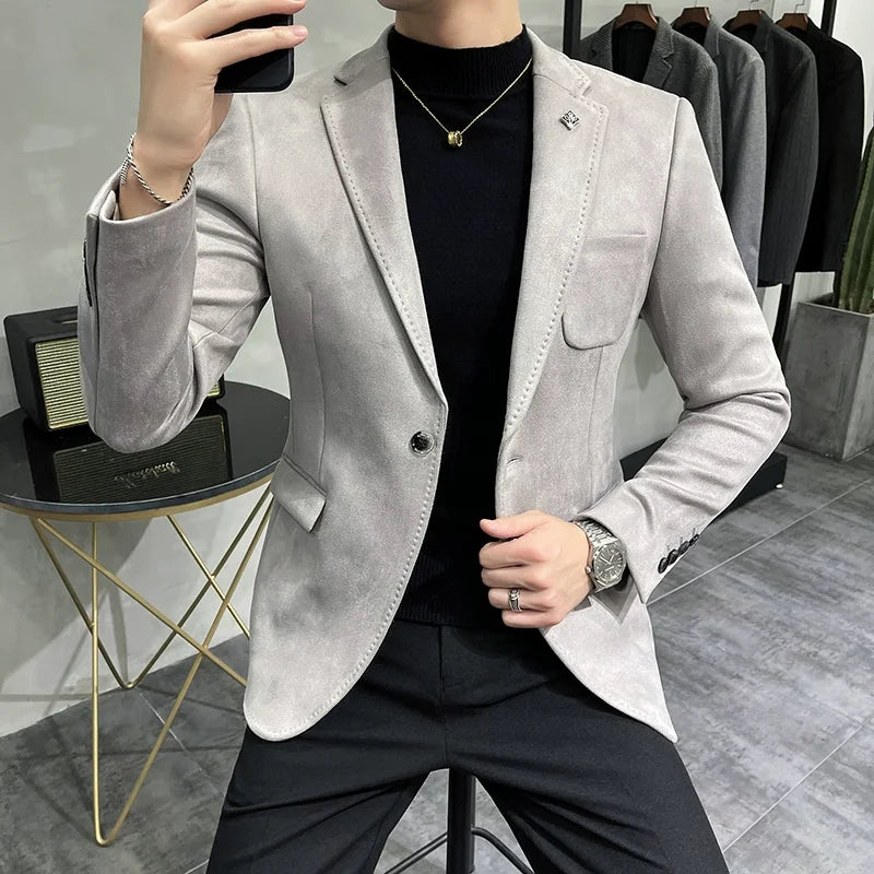 Men's Deerskin Fleece Jacket Suit Coat Blazer Men's