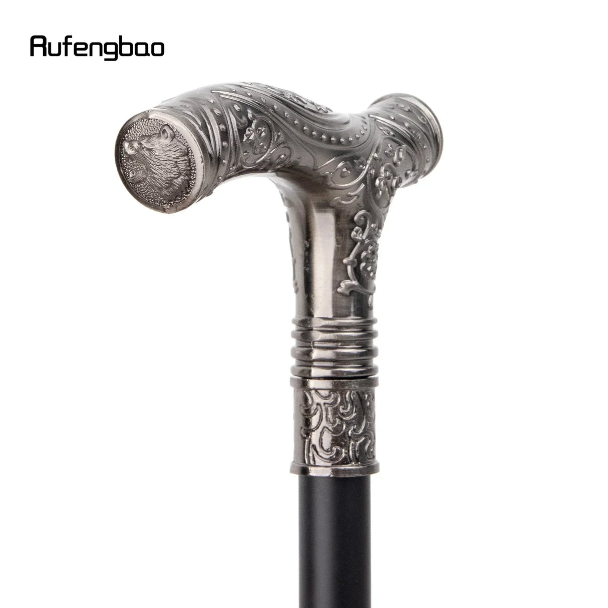 Silver Roaring Bear Head Flower Walking Stick with