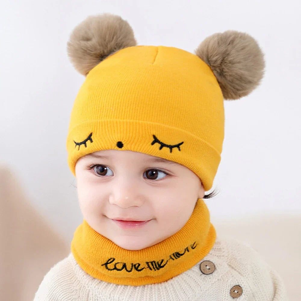 2Pcs/Set Autumn Winter Warm Baby Hat Scarf Set