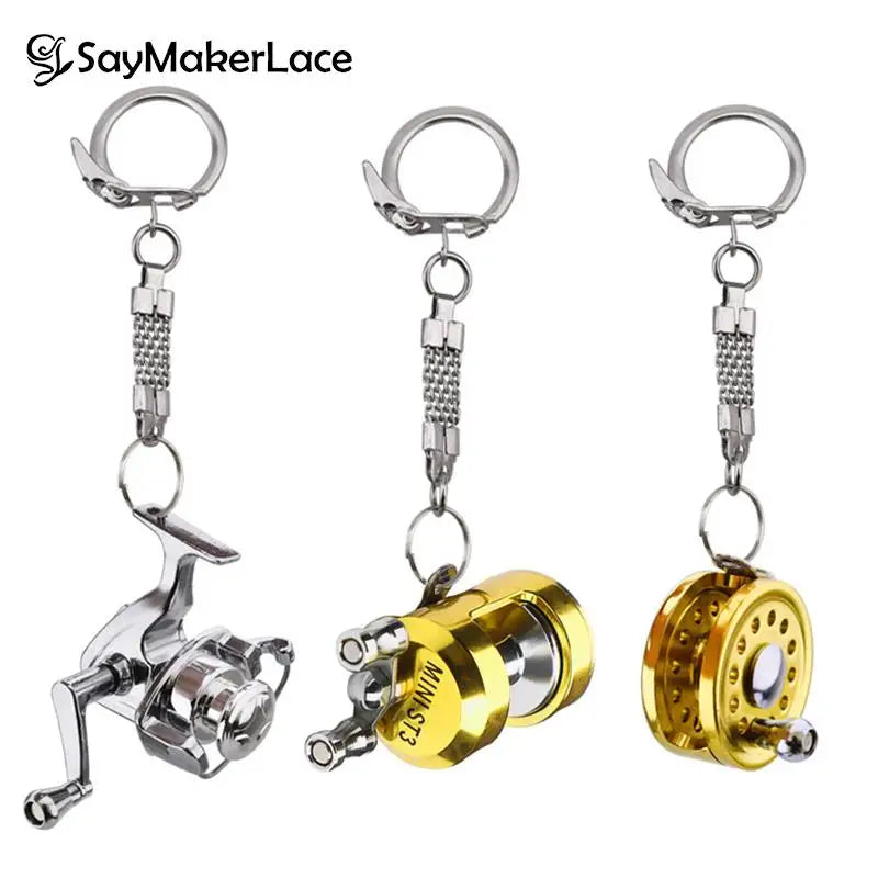 1Pcs Alloy Fishing Reel Drum Pendant Keychain Key