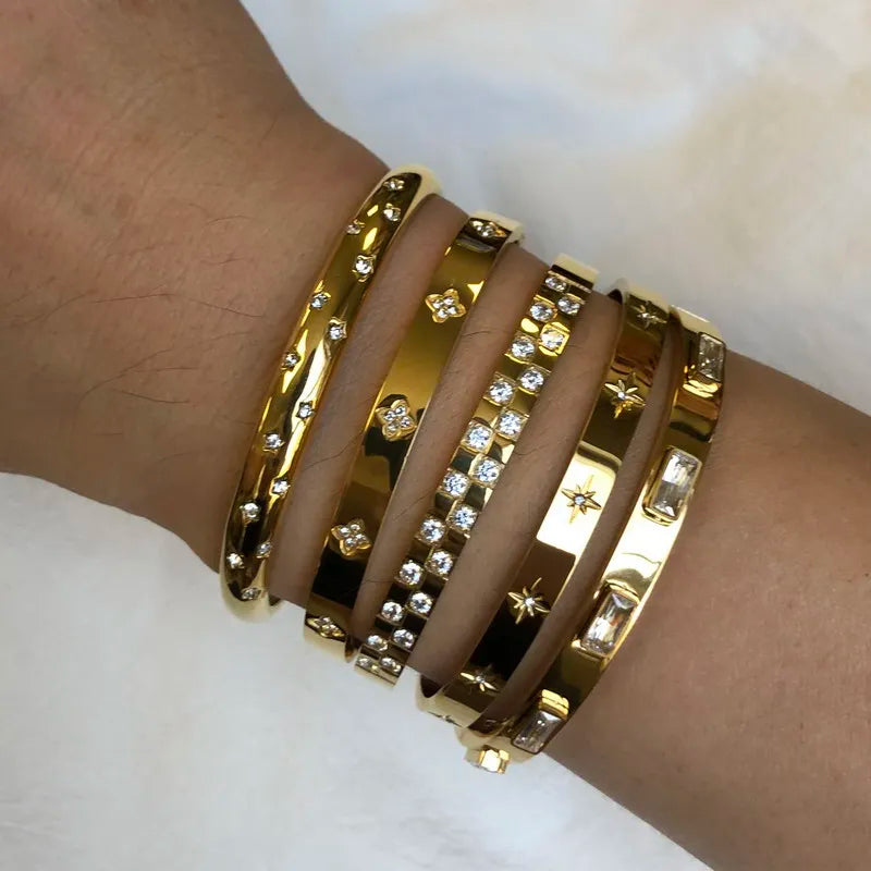 Waterproof Luxury Colorful Cubic Zirconia Bangles Stainless Steel