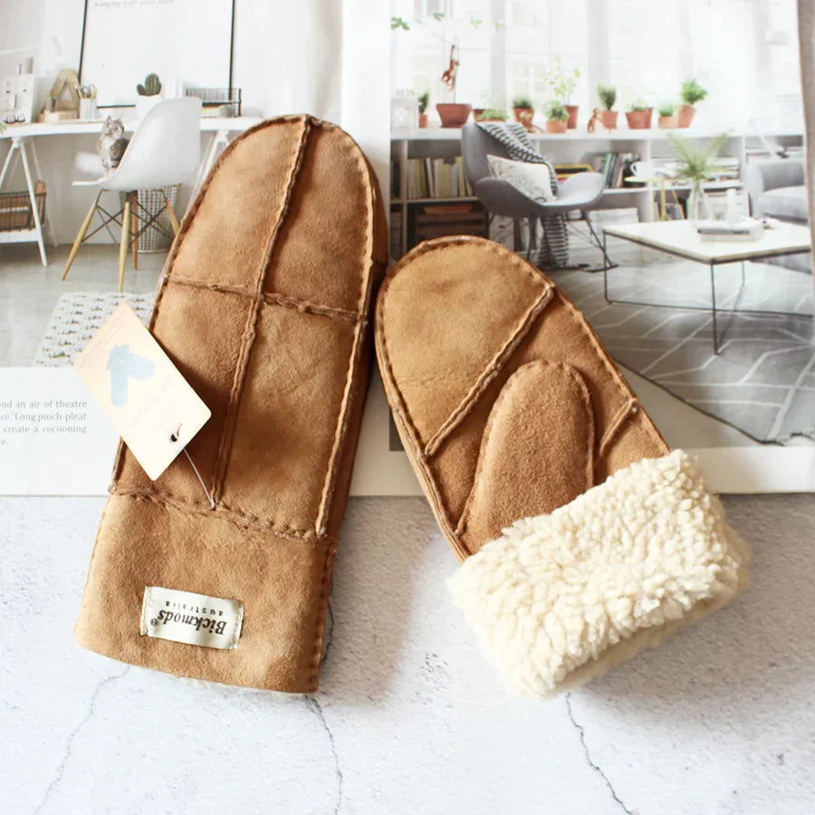 Sheepskin Fur Mittens Women's Leather Wool Color Winter
