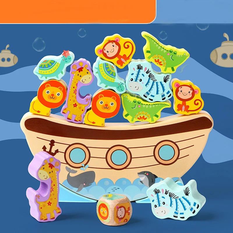 Montessori Animal Stack Balance Game Wooden Marine Life