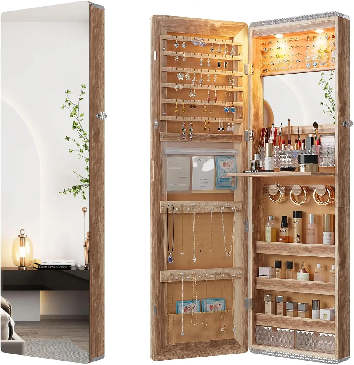LED Mirror Jewelry Cabinet with RGB Lights,47.2" Wall