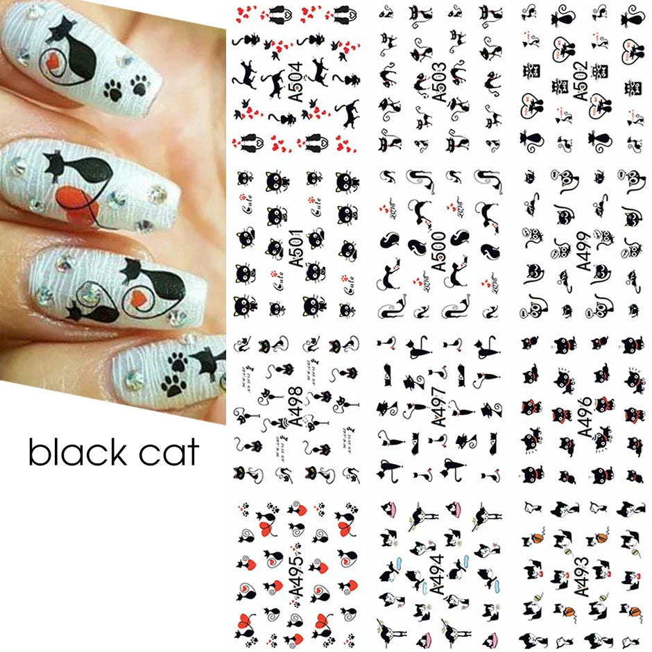 12pcs Hedgehog Animal Nail Water Stickers Pine Cones