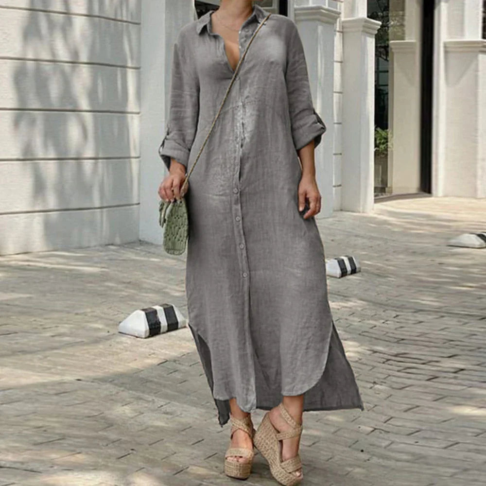 Plus Size Cotton Linen Long Dress for Women