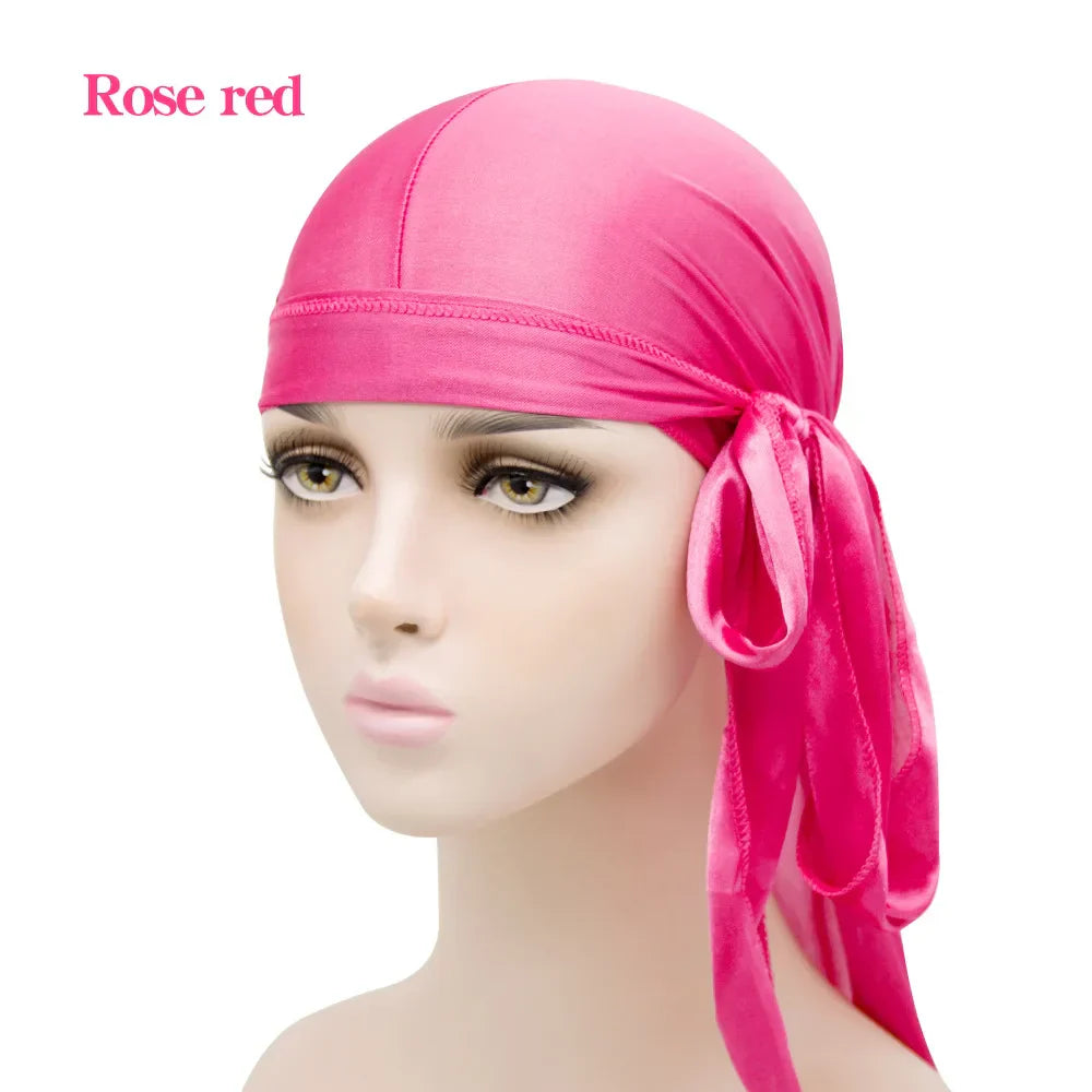 Unisex Silky Satin Durags Bandanas Turban Hat Elastic