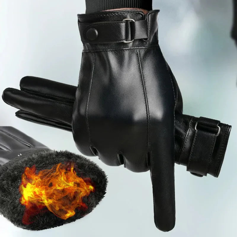 Men's PU Leather Gloves Winter Autumn Fleece Linings