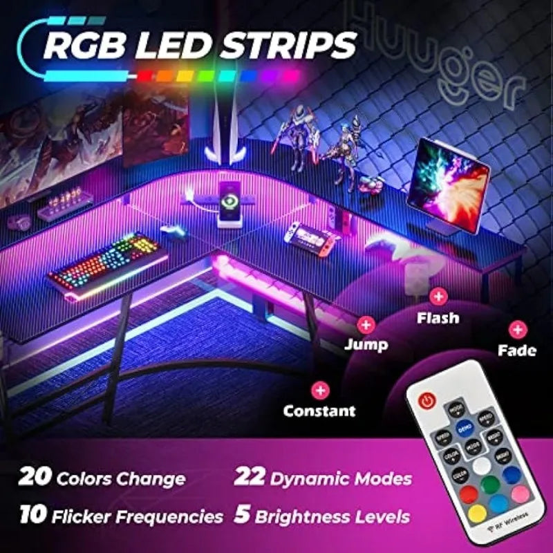 L Shaped Desk Gaming Desk with LED Lights
