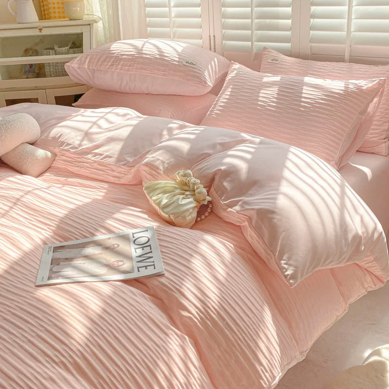 Seersucker Bedding Set Duvet Cover Flat Sheets Pillowcase