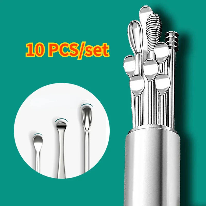 6PCS Stainless Steel Earpick Ear Cleaner Spoon Wax