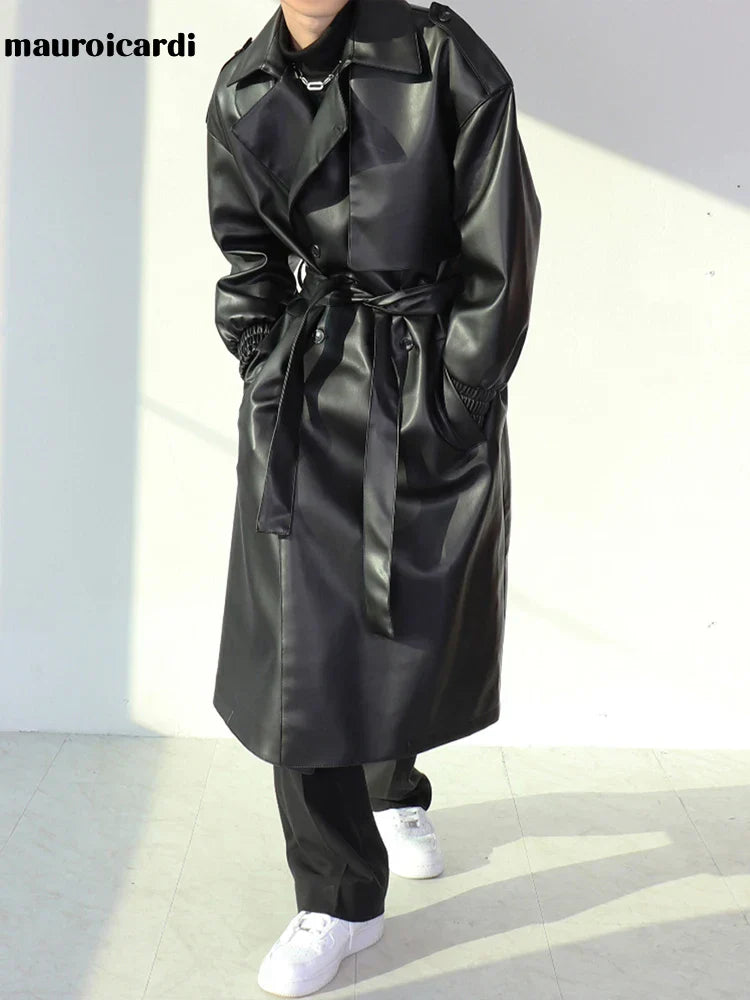 Mauroicardi Spring Autumn Long Oversized ArmyGreen Black Faux