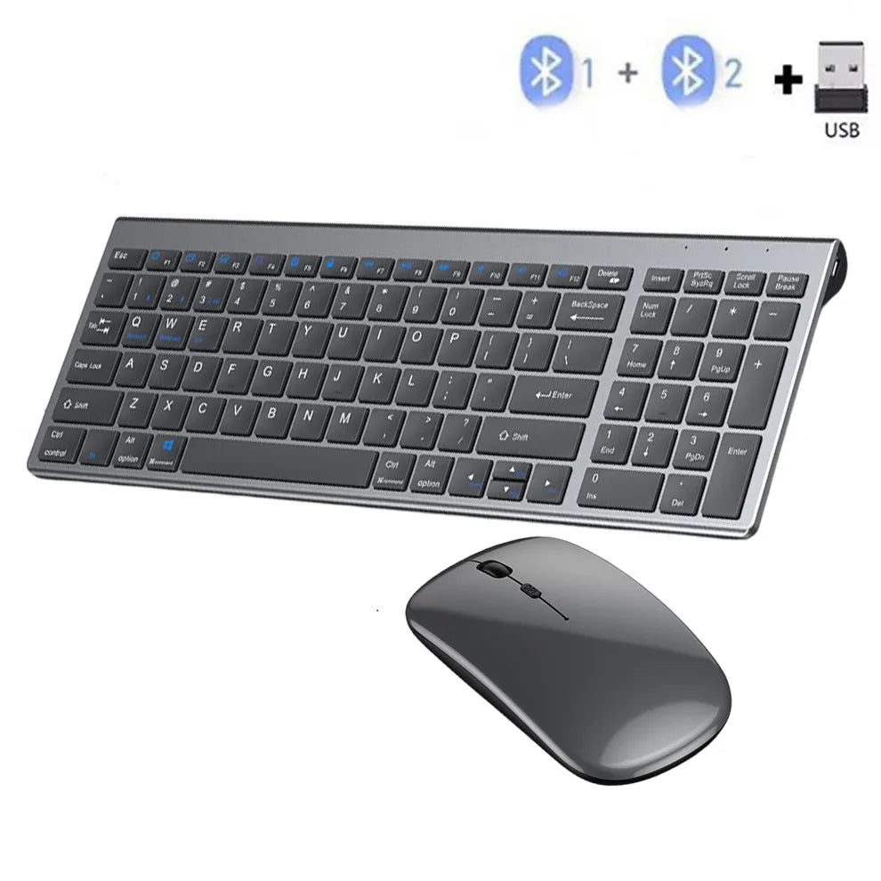 Gray Bluetooth 5.0 & 2.4G Wireless Keyboard Mouse