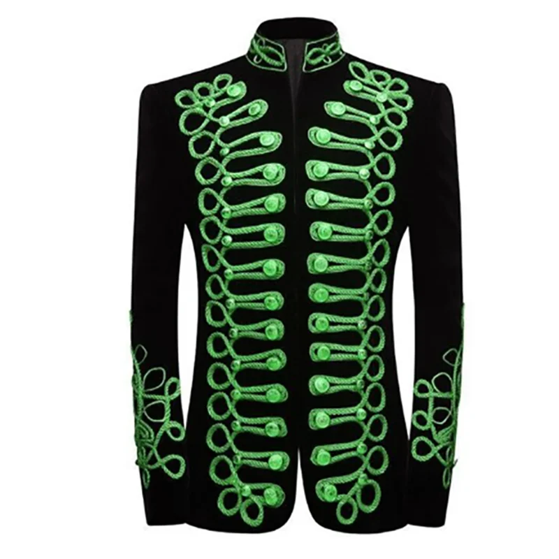 Mens Black Gold Embroidery Velvet Suit Blazer Party