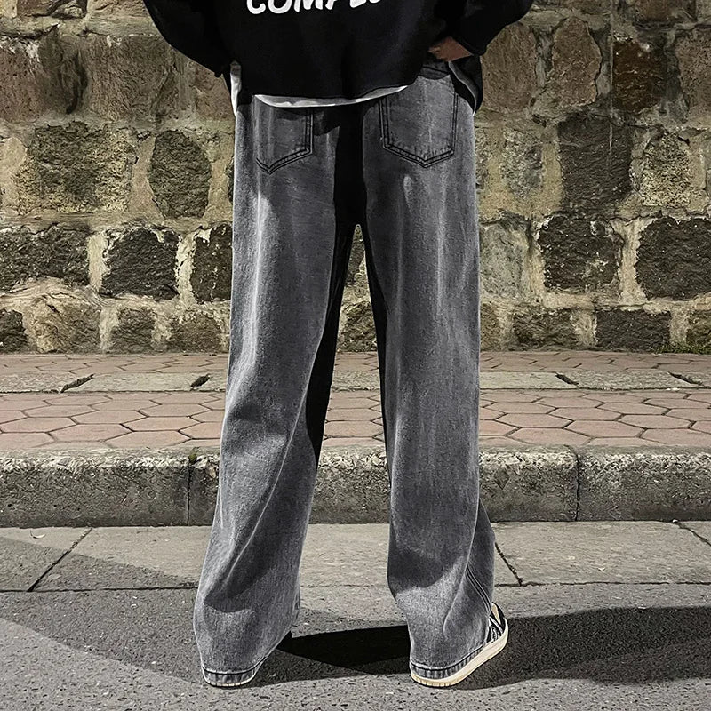 Korean Fashion Men's Baggy Jeans Elastic Waist Classic