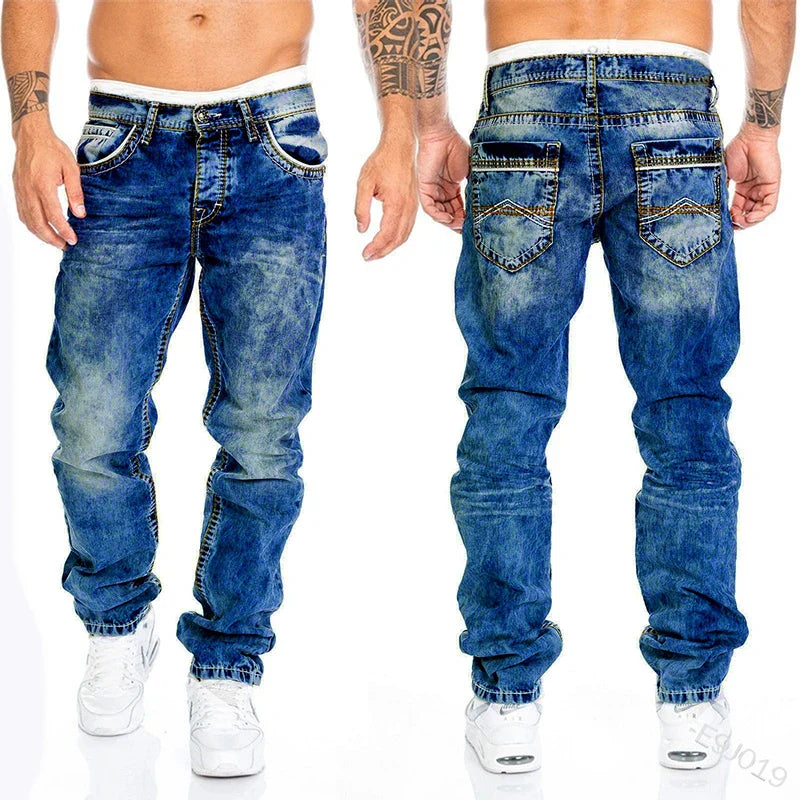 Straight Jeans Man Vintage Wash Denim pants Spring