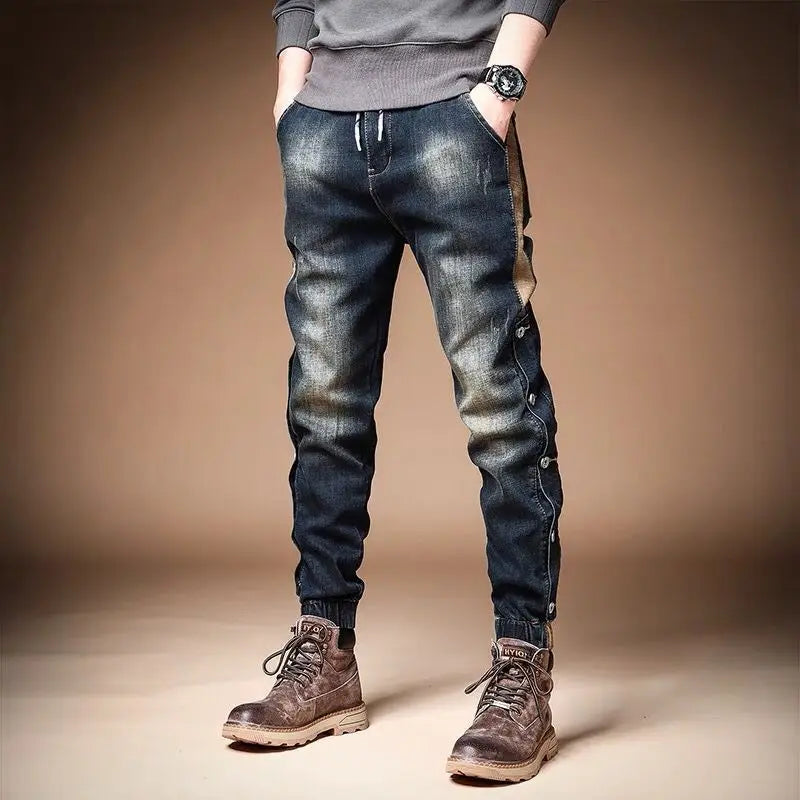 Trousers with Print Stretch Male Cowboy Pants Elastic
