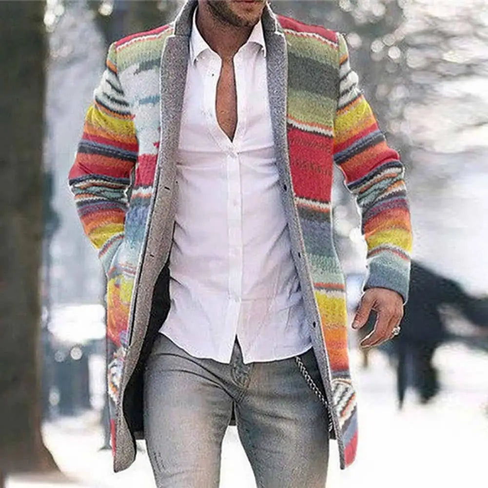 Durable Overcoat Men Skin-friendly Polyester Autumn Winter Rainbow