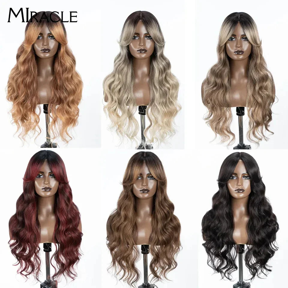 MIRACLE Synthetic Lace Front Wigs For Women Long