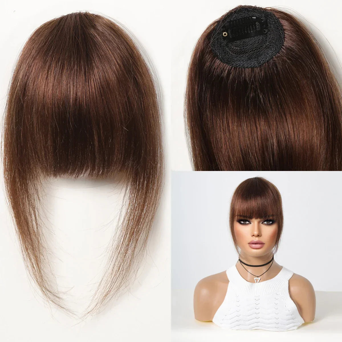 100% Human Hair Bangs Natural Black Brown French
