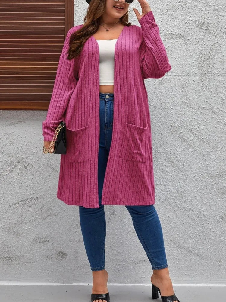 Plus Size Spring Autumn Midi Knitted Cardigan Women