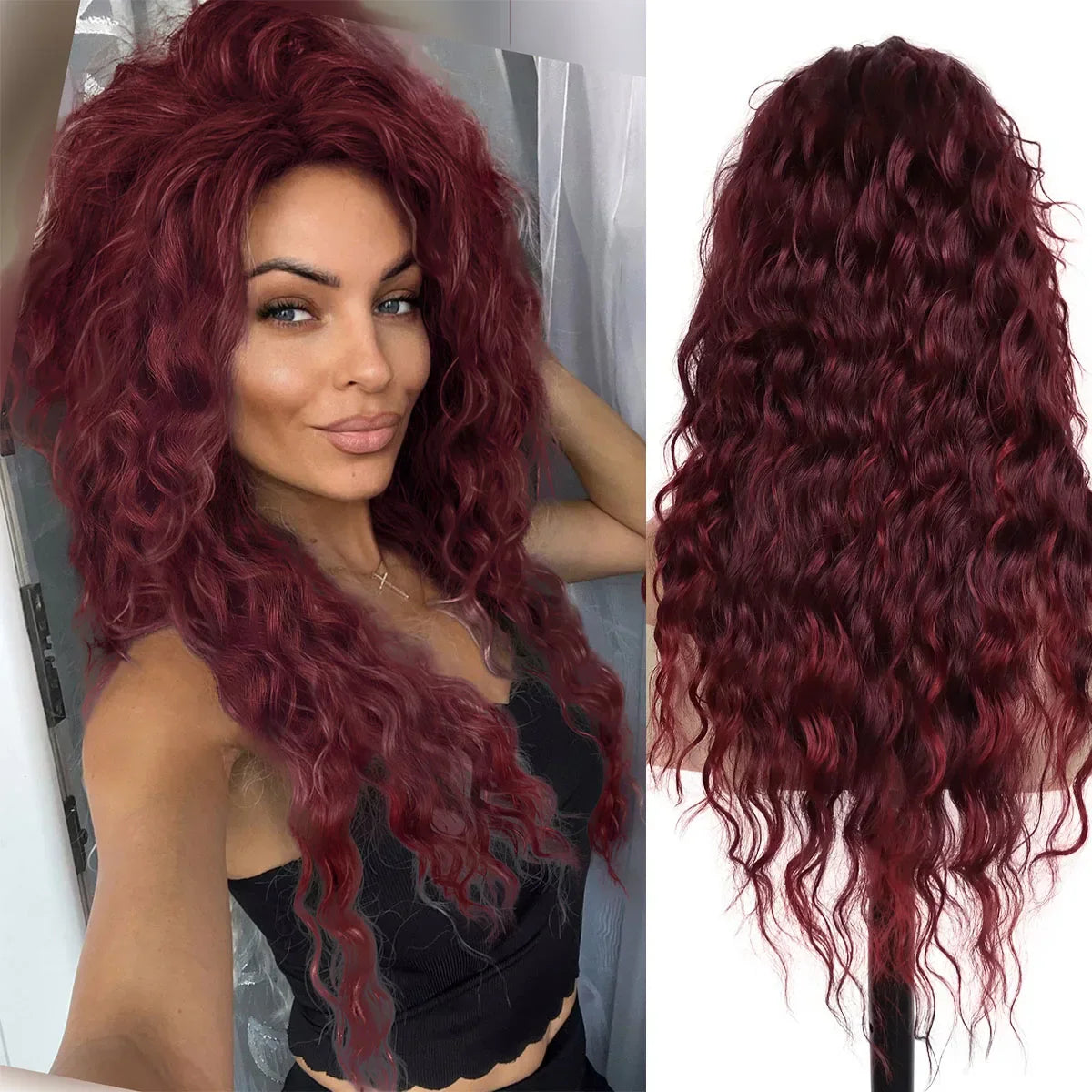 GNIMEGIL Synthetic Long Wave Wig for Woman Natural