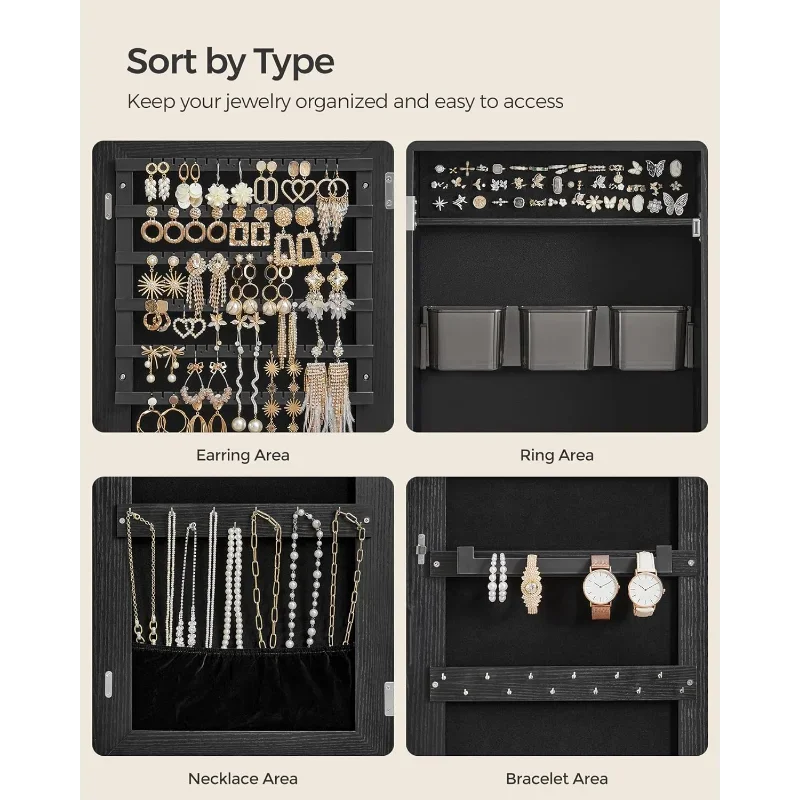 SONGMICS Mirror Jewelry Cabinet Armoire, Wall or Door