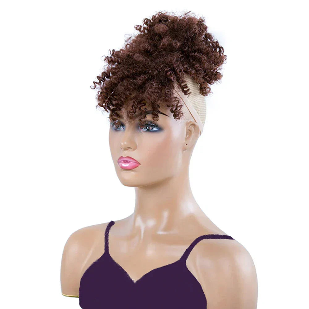 Afro Puff Drawstring Ponytail with Bangs Pineapple Updo
