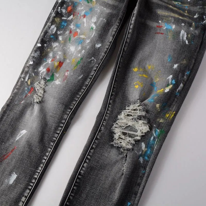 Skinny Tapered Trouser New Retro Splash Ink Jean