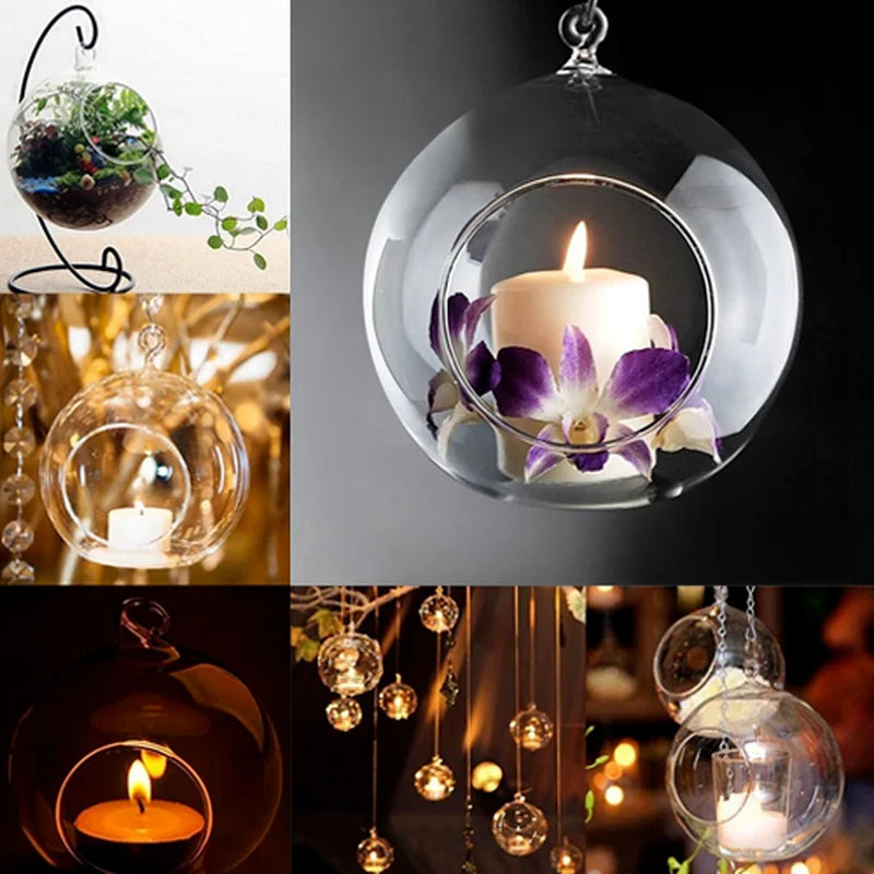 6/8cm Glass Candle Holder Hanging Tealight Globes Terrarium