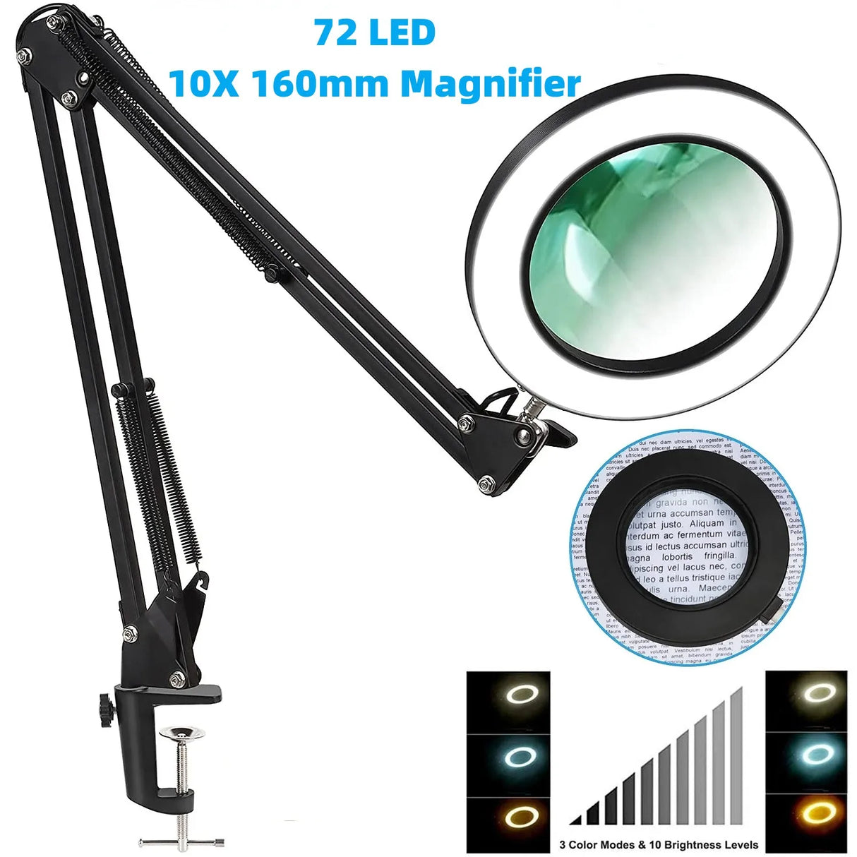 72LED 10X NEW Illuminated Magnifier USB 3 Colors
