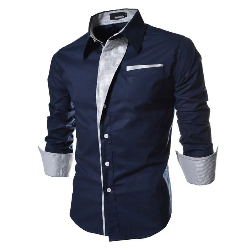 Mens Striped Shirts Long Sleeved Business Slim Fit