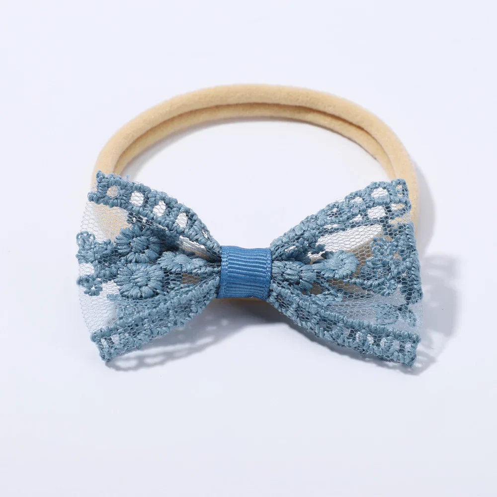 2Pcs Newborn Elastic Hair Bands Lace Bows Soft